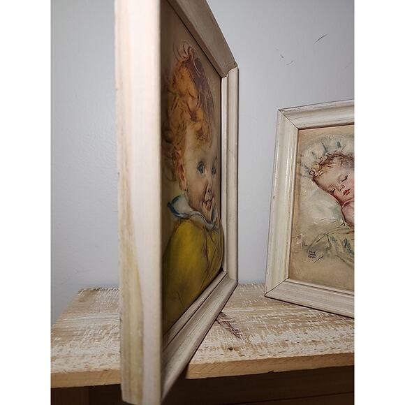Maud Tousey Fangel Pair Dimensional Prints Babies Nursery Vintage 9" X 7" - Picture 5 of 7